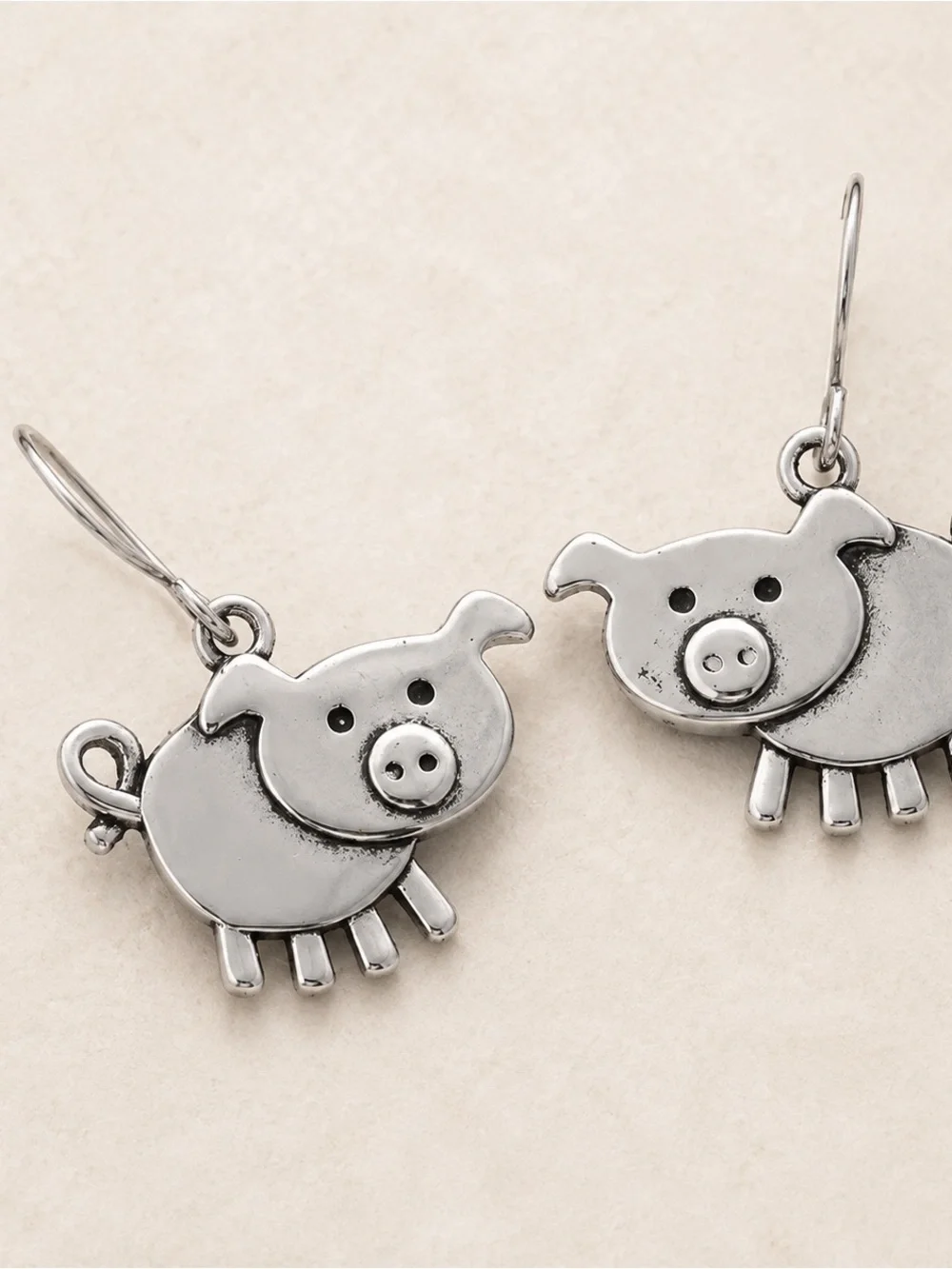 Silver Pig Dangle Earrings - Cute Farm Animal Accessory